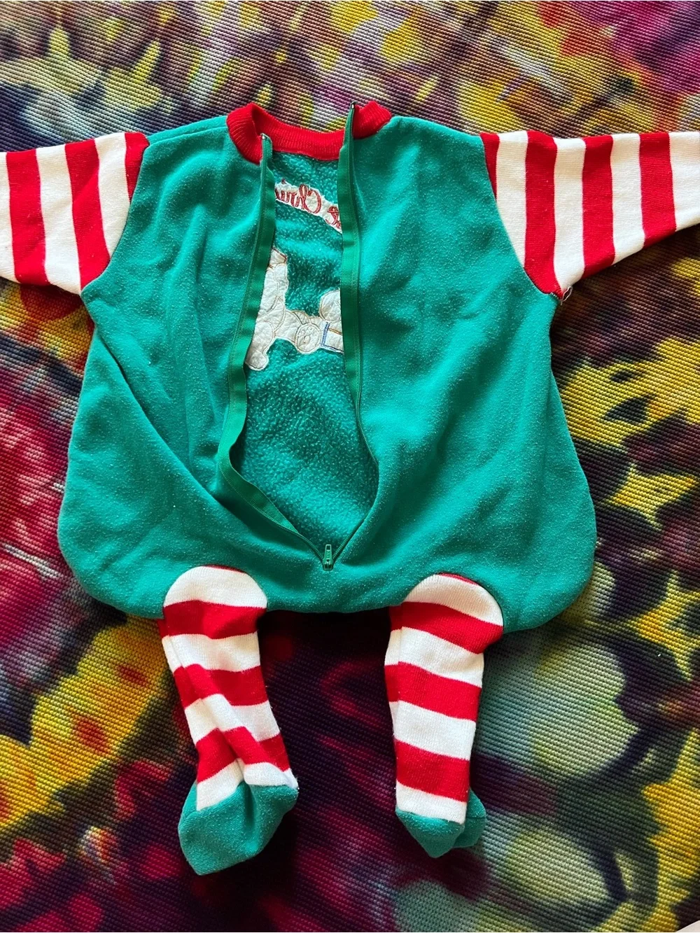🎁 VTG 90s My 1st Christmas Bear Fleece Footie Sleeper Holiday Baby Bunting